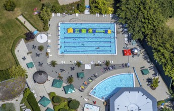 Aerial view, adventure pool, Aqua Spa and Aqua Fun Soest, outdoor pool, bathers, Soest, Soester