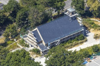 Aerial view, former Kanaal van Wessem barracks, military chapel being restored, Hiddinser Weg,
