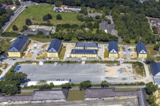 Aerial view, former Kanaal van Wessem barracks, military chapel being restored, Hiddinser Weg,