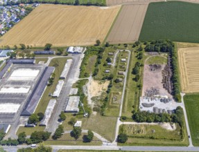 Aerial view, former Kanaal van Wessem barracks, military chapel being restored, Hiddinser Weg,