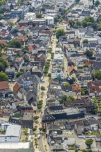 Aerial view, pedestrian zone, city centre, market place, old town hall, Menden, Sauerland,