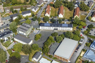 Aerial photo, Bonifatiusschule, sports hall Bonifatiusschule Platte Heide, Menden, Sauerland,