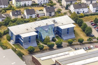 Aerial view, Stadtwerke Menden GmbH, Menden, Sauerland, Märkischer Kreis, North Rhine-Westphalia,