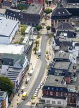 Aerial view, pedestrian zone, stelae at the site of old city gates, Unnaer Straße, corner Westwall