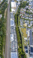 Aerial view, shopping centre Untere Promenade, Hönneinsel, Menden, Sauerland, Märkischer Kreis,