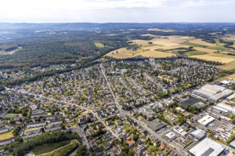 Aerial view, view of Platte Heide, meadows and fields, Menden, Sauerland, Märkischer Kreis, North