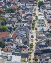 Aerial view, pedestrian zone, city centre, market place, old town hall, Menden, Sauerland,