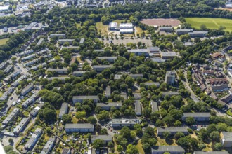 Aerial photo, housing estate, Gymnasium Rheinkamp, ENNI Sportpark Rheinkamp, FC Moers-Meerfeld,
