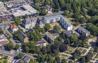 Aerial photo, new building, social housing, Rheinberger Straße, Utfort, Mörs, Ruhr area, North