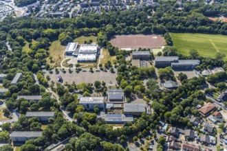Aerial view, Gymnasium Rheinkamp, ENNI Sportpark Rheinkamp, FC Moers-Meerfeld, Mörs, Ruhr area,