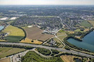 Aerial view, motorway A47, AS Kamp-Lintfort, Mörser Straße, overview Kamp-Lintfort, Mörs, Ruhr