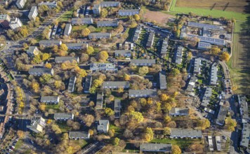 Aerial view, residential area Im Meerfeld, Nehrunger Weg, Rheinkamp-Mitte, Mörs, Ruhr area, North