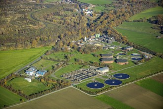 Aerial view, sewage treatment plant Moers-Gerdt, Wasserverbund Niederrhein, Rheinkamp-Meerbeck,