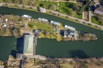 Aerial view, Ruhr, hydroelectric power station on the Ruhr, Haus Ruhrnatur, Altstadt I, Mülheim an