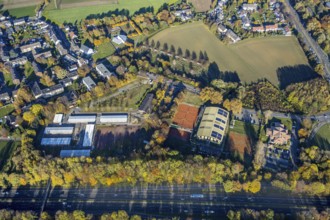 Aerial view, Heiner and Peter Moraing GBR tennis courts, refugee accommodation Oberheidstraße,