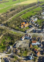 Aerial view, Municipal primary school at Klostermarkt, Village church Protestant parish