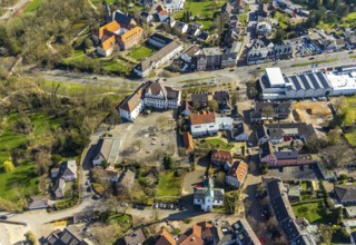 Aerial view, Municipal primary school at Klostermarkt, Village church Protestant parish