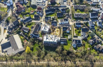 Aerial view, construction site, housing construction, settlement Saarner Kuppe, Linksruhr, Mülheim