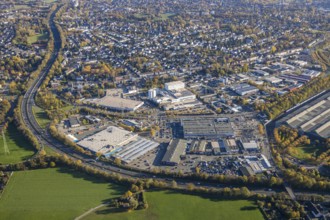 Aerial view, industrial area Dümpten, Mannesmannallee, motorway A40, Dümpten - West, Mülheim an der