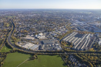 Aerial view, industrial area Dümpten, Mannesmannallee, motorway A40, Dümpten - West, Mülheim an der