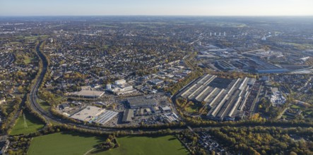 Aerial view, industrial area Dümpten, Mannesmannallee, motorway A40, Dümpten - West, Mülheim an der