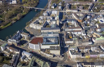 Aerial view, Ruhrbania in the city centre of Mülheim, Ruhr, Ruhr valley, town hall,