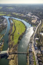Aerial photo, Ruhr, hydroelectric power station on the Ruhr, Kassenbergbrücke, weir Mülheim,