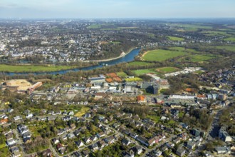 Aerial view, Mülheim-Saarn, view of the Ruhr, Kahlenberg Hockey and Tennis Club, refugee