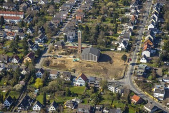 Aerial view, site of the demolished parish hall at Lindenhof, construction of new flats,