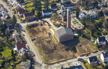 Aerial view, site of the demolished parish hall at Lindenhof, construction of new flats,