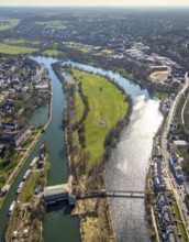 Aerial photo, Ruhr, hydroelectric power station on the Ruhr, Kassenbergbrücke, weir Mülheim,