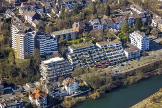 Aerial photo, new construction terrace house with Ruhr view, high-rise building Ruhrblkick,
