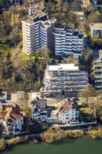 Aerial photo, new construction terrace house with Ruhr view, high-rise building Ruhrblkick,