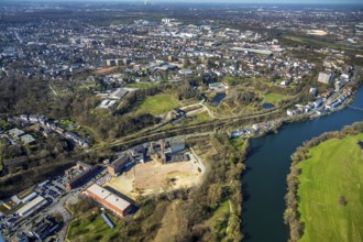 Aerial photograph, railing of the former leather factory Lingens, development of new residential