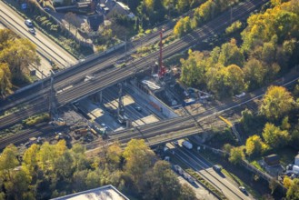 Aerial view, construction site, railway bridges after tanker fire, motorway A40, Styrum, Mülheim an