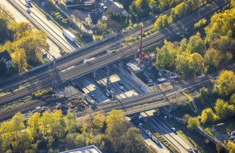 Aerial view, construction site, railway bridges after tanker fire, motorway A40, Styrum, Mülheim an