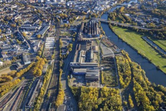 Aerial view, Friedrich Wilhelms-Hütte Stahlguss, river Ruhr, Altstadt II, Mülheim an der Ruhr, Ruhr