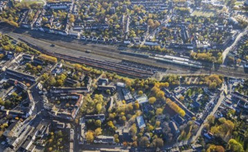 Aerial view, railway tracks, Mülheim Ruhr Styrum station, Styrum, Mülheim an der Ruhr, Ruhr area,