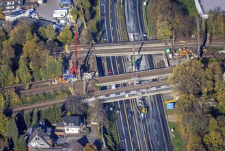Aerial view, construction site, railway bridges after tanker fire, motorway A40, Styrum, Mülheim an