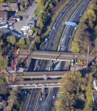 Aerial view, construction site, railway bridges after tanker fire, motorway A40, Styrum, Mülheim an