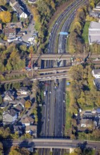 Aerial view, construction site, railway bridges after tanker fire, motorway A40, Styrum, Mülheim an