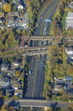 Aerial view, reaparaturation of the railway bridges over the A40 in Mülheim Styrum, Styrum - South,