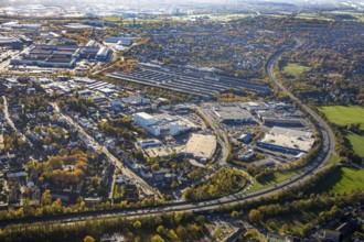 Aerial view, industrial area Dümpten, Mannesmannallee, motorway A40, Dümpten - West, Mülheim an der