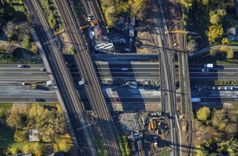 Aerial view, construction site, railway bridges after tanker fire, motorway A40, Styrum, Mülheim an