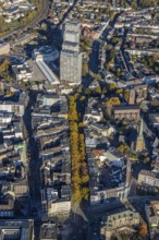 Aerial view, Dickswall skyscrapers, catholic church St. Mariae-Geburt, evang. Petrikirche, Altstadt