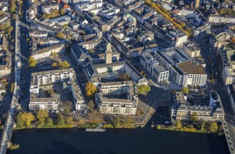 Aerial view, town hall market, town hall, cycle highway, Altstadt I, Mülheim an der Ruhr, Ruhr