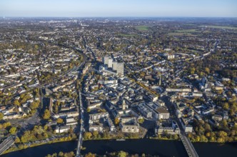 Aerial view, town hall market, town hall, fast cycle path, Dickswall high-rise buildings, Altstadt