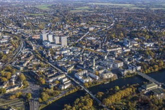 Aerial view, town hall market, town hall, fast cycle path, Dickswall high-rise buildings, Altstadt