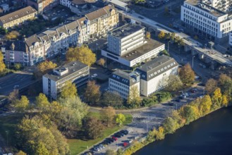 Aerial photo, fast cycle route, health authority, AOK Rheinland, Altstadt II, Mülheim an der Ruhr,
