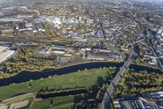 Aerial view, Friedrich Wilhelms-Hütte Stahlguss, river Ruhr, Altstadt II, Mülheim an der Ruhr, Ruhr